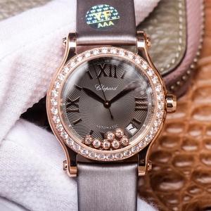 YF Chopard Happy Diamond 278559-3003 watch, diamond-studded rose gold ladies mechanical watch, silk strap