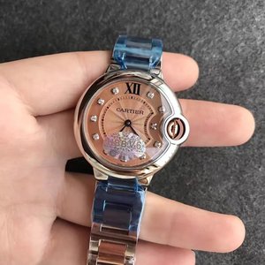 V6 Cartier Blue Balloon 33 Rose Gold Diamond Edition Quartz Ladies Watch