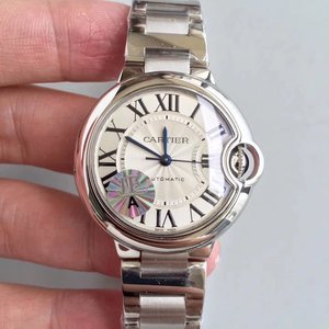 Re-indgraveret Cartier Blå Ballon Series Ladies Mekanisk Watch Classic Cartier Ladies Watch Medium 33MM