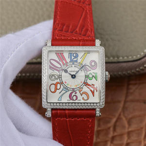 Z6 Franck Muller Master Square Series Ladies Watch Red Belt Watch Schweiziske Original Ronda Quartz Movement