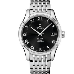 En til en replika Omega De ville Series 431.10.41.21.01.001 Steel Band Mænds Mekanisk Watch Black Face