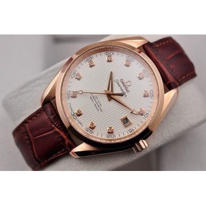 Swiss movement precision imitation Omega Seamaster 8500 automatic mechanical watch 18K rose gold calfskin strap men's watch through the bottom