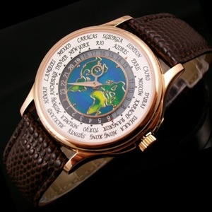 Schweizisk ur Patek Philippe herreur verdens tid 18K rose guld verdenskort automatisk mekanisk gennemsigtigt herreur