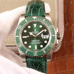 replika Rolex Submariner serie 116610LV smaragd grøn version grønt vand spøgelse grøn spøgelse grøn version V7 top krokodille læderrem til at sende et stålbånd.