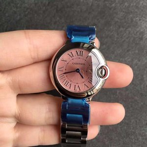 V6 Factory Cartier blå ballon lille pink ansigt stål band damer quartz ur