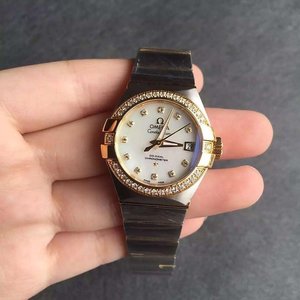 V6 Factory Omega Constellation Serien Guld Diamant Ring Damer Automatisk Mekanisk Ur