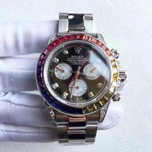 [Real shot] Rolex Daytona Regenbogen-Diamantring mit 7750 Multifunktions-Chronographenwerk 40 mm