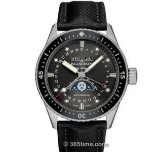 TW Blancpain Fifty Searches Serie 5054-1110-B52A Schwarze Platte Weiße Stahl Mondphase Automatische mechanische Uhr.