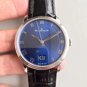 HG graviert Blancpains klassischste und eleganteste Villeret Serie große Datum Fensteruhr, blaugesichtige Replik