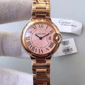 Gold-bekleidete Cartier Blue Ballon Serie W69002Z2 33mm Damen Quarzuhr Top Reissue Version (White Face Model)