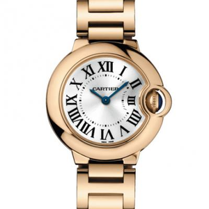 Gold Cartier Blue Balloon Serie W69002Z2 33mm Damen Quarz Uhr Top Replik (weißes Gesicht).