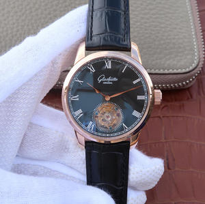 Glashütte Original Senator Serie 94-11-01-01-04 Echte Tourbillon Uhr Roségold Schwarz Oberfläche.