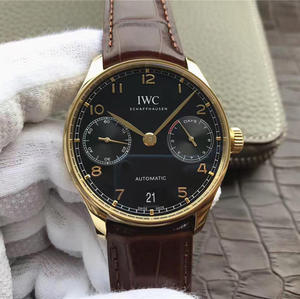 ZF Factory IWC Gold Edition Portugiesisch Sieben V5 (offizielles Modell IW500101 Black Plate Brown Belt)