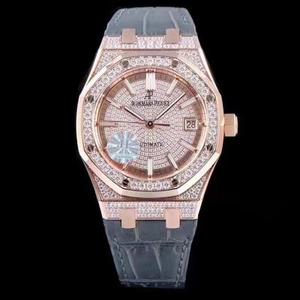 JF AP Audemars Piguet Royal Oak 15452 Gypsophila Diamantgehäuse Paar Uhr Flash Blind Männlich 41mm Durchmesser Weiblich 37mm