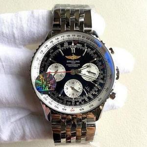 JF Factory Breitling Aviation Chronograph 46mm Durchmesser schwarz PVD roségold 316L farbloses Lederarmband