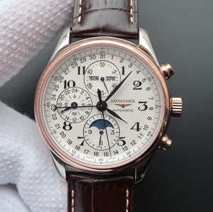 Große 42MM Durchmesser Longines Masters acht Nadeln L2.773.4.78.6 Mondphase multifunktionales Roségold