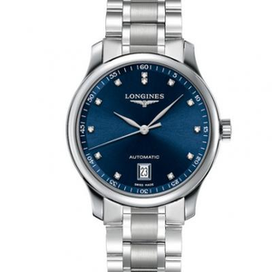 MKS Factory Longines Traditionelle Master-Serie L2.628.4.97.6 Mechanische Stahlbanduhr für Herren mit blauem Gesicht und Diamanten