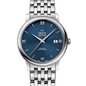 MKS Factory Omega De ville Serie 424.10.40.20.03.001 Herren mechanische Stahl Band Uhr Blau Platte