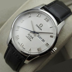 Omega OMEGA Schmetterling Serie Herrenuhr Dual Kalender Leder Gürtel weiß Gesicht automatische mechanische Herrenuhr Schweizer Original Uhr