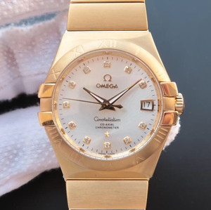 Omega Constellation Serie 123.20.35, Edelstahl vergoldet 18 k Gelbgold Armband Fall mechanische Herrenuhr