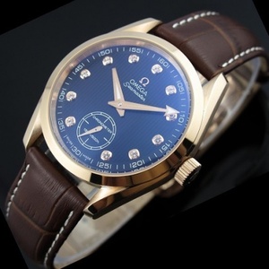 Schweizer Uhr Omega OMEGA Seamaster 18K rose gold automatische mechanische transparentleder Herrenuhr mit schwarzer Diamantskala