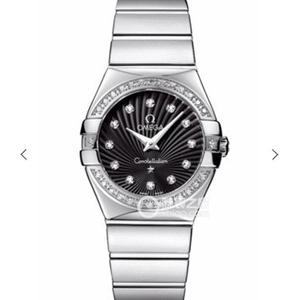 V6 Omega Constellation Serie Damen Quarzuhr 27mm eins zu eingravierte echte schwarze Gesicht Diamanten