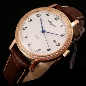 Breguet Breguet Herrenuhr 18K Roségold Fall mit Diamanten automatische mechanische transparente Lederarmband Herrenuhr digital