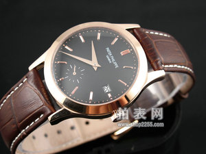 Patek Philippe 18 k Gold schwarz Leder strap Steel Case Black Face Automatic Mechanical Through Bottom Herrenuhr