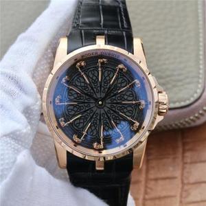 ZF Roger Dubuis 12 Ritter Vollständig restaurieren und reproduzieren den feierlichen Stil der 12 Ritter von König Arthur Herren Uhr Lederarmband Automatische mechanische Uhr