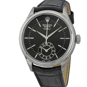 Rolex Cellini 50529 schwarze Platte sechs Uhr Position Dual Zeitzone Chronograph automatische mechanische Herren Platin mit Gold