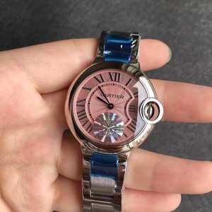 V6 Fabrik Cartier blau Ballon rosa Gesicht Quarz Damen Uhr brennen blau Stahl Nadel.