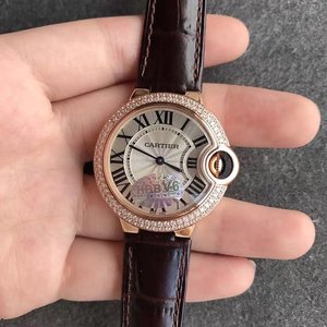 V6 Cartier blau Ballon 33 Rose Gold Diamant Edition Quarzuhr Damenuhr