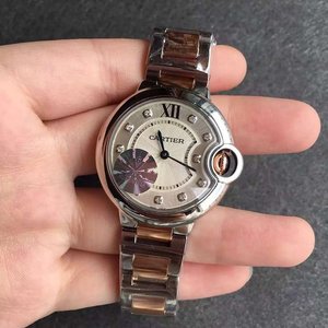 V6 Fabrik Cartier blau Ballon 33 rose gold Quarz Stein Gesicht Damen uhr