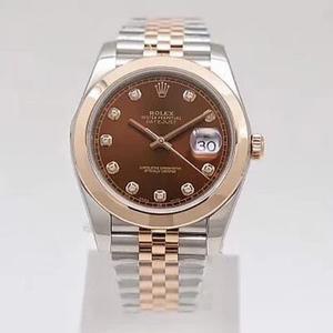 Rolex Datejust 41MM neue Version Faltverschluss Kaffee Gesicht Diamant Herren mechanische Uhr (Rose Gold)