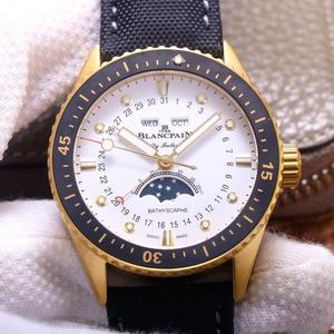 TW Blancpain Fifty Hunts Series 5054 Oro Azul Luna Fase Mecánico Reloj de los hombres