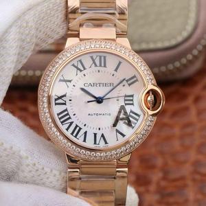 V6 fábrica Cartier azul globo serie oro rosa con diamantes 33mm señoras cinturón de acero nácar mecánico reloj femenino v4 versión mejorada