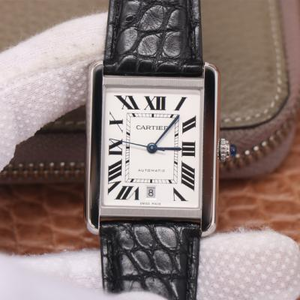 A8 CARTIER TANK SOLO Reloj de hombre ultrafino Correa de cuero de cocodrilo americano. Reloj mecánico automático para hombre