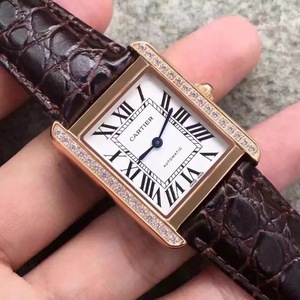 Cartier tanque de las mujeres compacto y de moda automático señoras reloj blanco