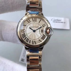 Oro Cartier azul globo serie 33mm señoras reloj de cuarzo esfera rosa