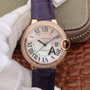 V6 fábrica Cartier azul globo serie oro rosa con diamantes 33mm señoras nácar cara mecánico reloj femenino v4 versión mejorada