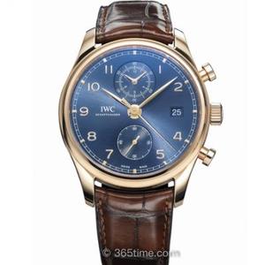 ZF IWC Serie portuguesa IW390305 Reloj mecánico para hombre con cronógrafo de disco azul y oro rosa.