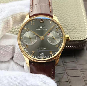 ZF Factory IWC Gold Edition V5 Portugués Seven (Modelo Oficial IW500101 Negro Placa y Cinturón Marrón) Estilo Gris