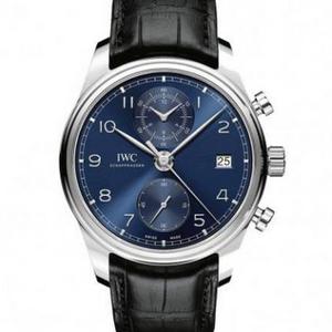 IWC Portugal Series IW390303 Reloj multifuncional con cronógrafo y esfera azul.