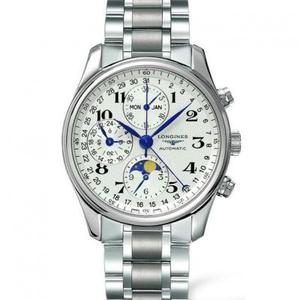 réplica uno a uno Longines Master Moon Phase Eight-Hand L2.673.4.78.6 Reloj mecánico automático para hombre Calendario perpetuo.