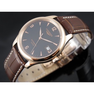 Swiss Longines Master Series Mechanical Men's Watch 18K Rosa Oro Correa de Cuero Automático Mecánico Transparente Reloj Hombre Superficie Negra