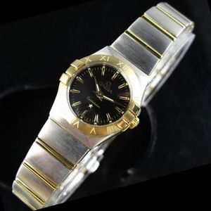 Suizo Omega OMEGA Constellation cuarzo doble águila 18K oro ultradelgada reloj de mujer negro fideos Ding Escala señora reloj