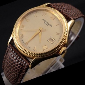 Suizo Patek Philippe reloj de lujo 18K oro totalmente automático espalda mecánica hombre correa de cuero de cuero movimiento suizo