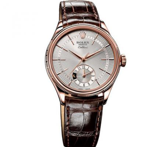 Rolex Cellini 50525 placa blanca oro rosa, cronógrafo de doble zona horaria de dos posiciones de seis en punto importado movimiento automático