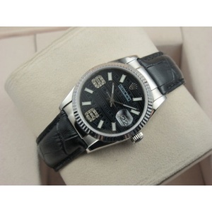 Rolex Rolex reloj Datejust correa de cuero negro moda casual Diamante Bar Ding Escala digital Hombres Movimiento ETA