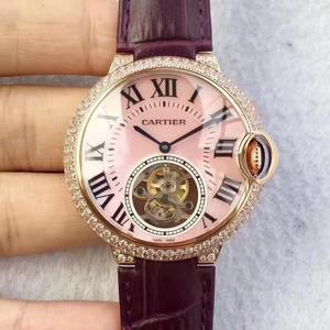 TF produjo el nuevo producto Cartier blue balloon series de diamantes de la serie de diamantes de la versión superior del tourbillon de las mujeres reloj de la correa